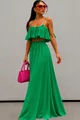  Compleu  Din Doua Piese ,Tesatura tip In ,cu Top si Fusta Lunga, Emerald, Verde