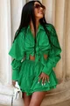 Compleu din Doua Piese, Tesatura Tip In,  Maneci Detasabile si Fusta Pantalon, Freya, Verde