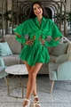 Compleu din Doua Piese, Tesatura Tip In,  Maneci Detasabile si Fusta Pantalon, Freya, Verde