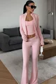 Compleu din Lycra, Trei Piese, Bluza cu Inchidere Fermoar, Maieu si Pantaloni Evazati, Antonny, Roz