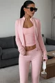 Compleu din Lycra, Trei Piese, Bluza cu Inchidere Fermoar, Maieu si Pantaloni Evazati, Antonny, Roz