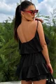 Compleu din Tesatura Tip In, Doua Piese, Top si Fusta Pantalon, Chanty, Negru