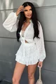 Compleu Lejer de Dama, cu Buline, din Doua Piese, Fusta Pantalon si Camasa cu Maneci Lungi Bufante, Ariadne, Alb
