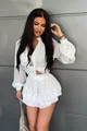 Compleu Lejer de Dama, cu Buline, din Doua Piese, Fusta Pantalon si Camasa cu Maneci Lungi Bufante, Ariadne, Alb