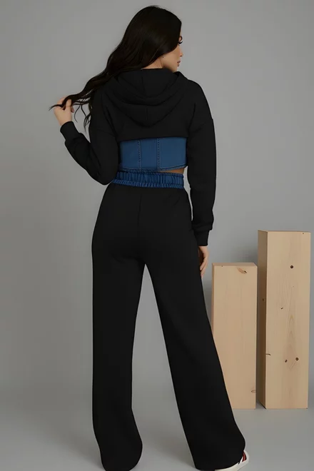 Compleu Lejer de Dama, din Bumbac cu Blug, Doua Piese, London, Negru