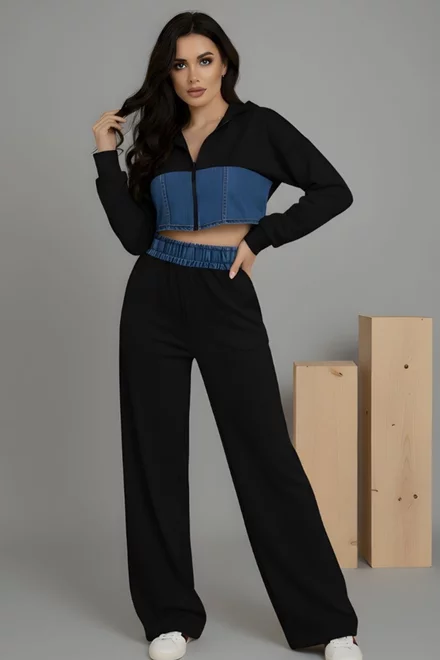 Compleu Lejer de Dama, din Bumbac cu Blug, Doua Piese, London, Negru