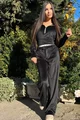 Compleu  Lejer de Dama , din Doua Piese, Pantalon cu Betelie Dubla si Bluza cu Inchidere Fermoar ,din Catifea, Riley ,Negru
