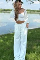 Compleu Lejer de Dama, din Doua Piese, Pantalon Lung Oversize si Top cu Maneci Lungi si Cordon, Arabica, Ivoire