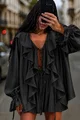 Compleu Lejer de Dama, din Satin, Camasa Lejera si Pantalon Scurt, Veross, Negru