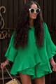 Compleu Lejer de Dama, din Tesatura Tip In, Camasa si Fusta Pantalon, Murano, Verde