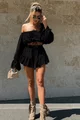 Compleu Lejer de Dama, din Tesatura Tip In, Top si Fusta Pantalon, Skiathos, Negru