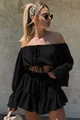 Compleu Lejer de Dama, din Tesatura Tip In, Top si Fusta Pantalon, Skiathos, Negru