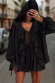 Compleu Lejer de Dama, din Voal Tip In , Camasa Lejera si Fusta Pantalon, Origilans, Negru