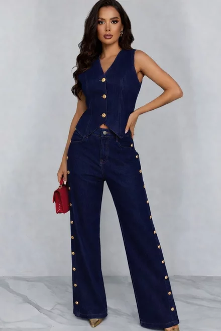 Compleu Lejer de Dama, Doua Piese, din Denim, Phoenix, Blue