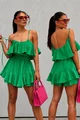 Compleu Lejer din Tesatura Tip In, Top si Fusta-Pantalon, Aylin, Verde