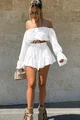 Compleu Lejer, din Tesatura Tip In, Top si Fusta Pantalon cu Volane, Arriana, Alb