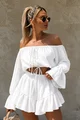 Compleu Lejer, din Tesatura Tip In, Top si Fusta Pantalon cu Volane, Arriana, Alb