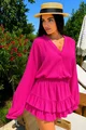 Compleu Tip In, din Doua Piese, Fusta-Pantalon cu Volane si Camasa cu Maneci Lungi, Marisse, Fuchsia