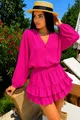Compleu Tip In, din Doua Piese, Fusta-Pantalon cu Volane si Camasa cu Maneci Lungi, Marisse, Fuchsia