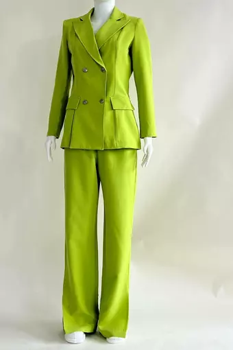 Black Friday - Reduceri Costum Casual de Dama, cu Pantaloni Lejeri si Sacou cu Inchidere Nasturi, Fethiye, Verde Promotie