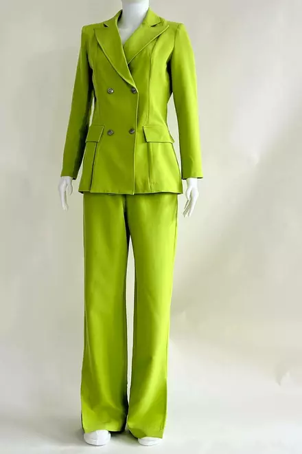 Costum Casual de Dama, cu Pantaloni Lejeri si Sacou cu Inchidere Nasturi, Fethiye, Verde