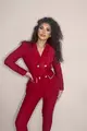 Costum Dama Elegant, cu Fulgi pe Sacou,si Pantaloni Conici, Redinna, Rosu