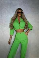 Costum de Dama cu Pantaloni Talie Inalta si Sacou Scurt, Verde