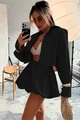 Costum de Dama din Tesatura Tip In, din Doua Piese, Fusta Gogosar si Camasa cu Nasturi, Queen, Negru