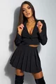 Costum de Dama, din Doua Piese, Fusta Plisata si Sacou Scurt, Crown, Negru