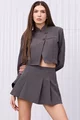 Costum de Dama, din Doua Piese, Sacou Scurt si Fusta Plisata, Chic, Gri Sobolan