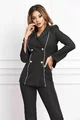 Costum de Dama DOTKANY, Casual. cu Pantaloni Crapati si Sacou cu Funda Maxi, la Spate, Negru