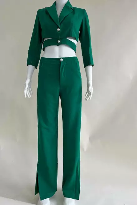 Costum de Dama, Pantaloni cu Talie Inalta si Sacou Scurt, Marysol, Verde