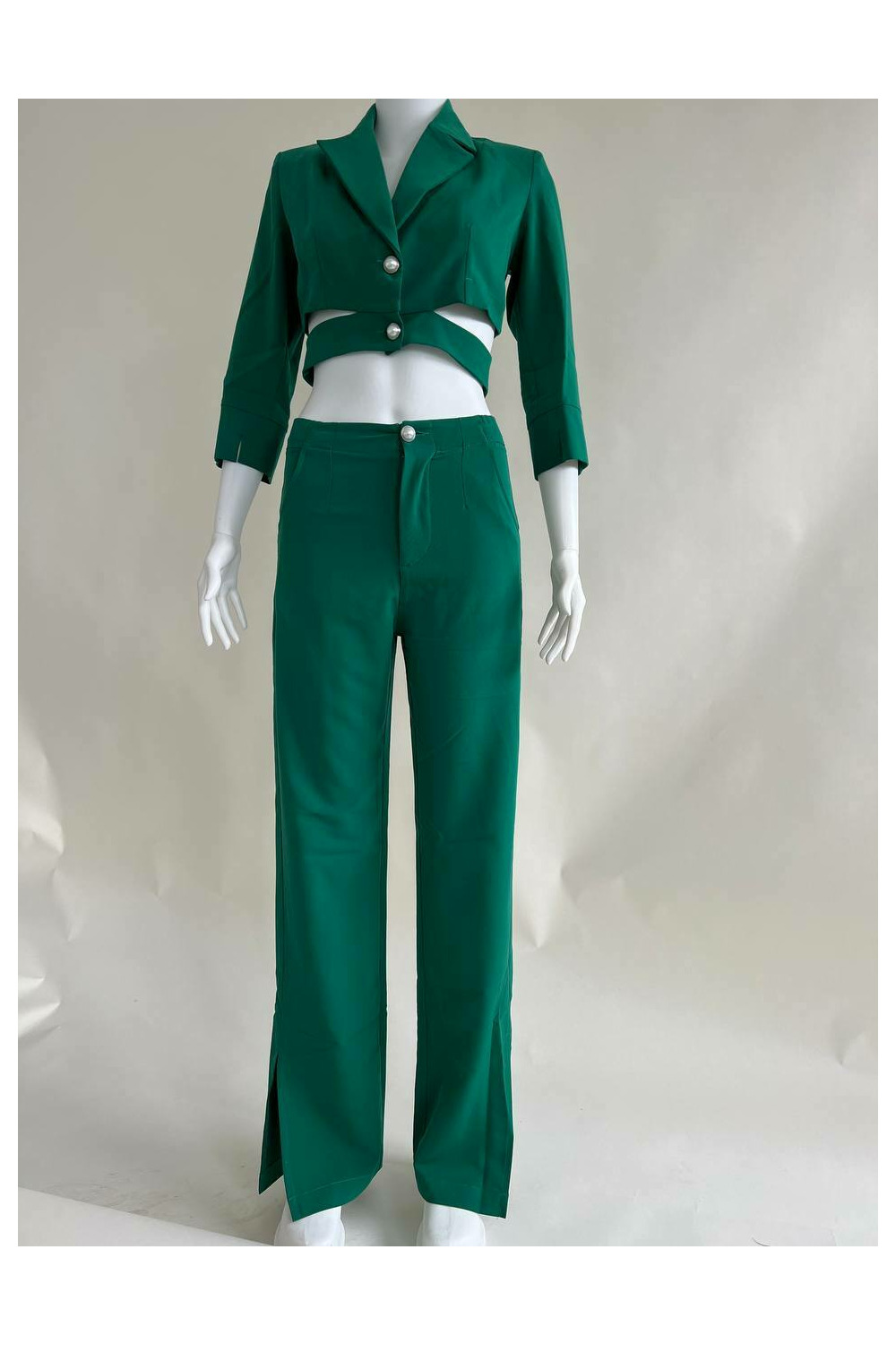 Costum de Dama, Pantaloni cu Talie Inalta si Sacou Scurt, Marysol, Verde