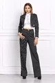 Costum de Dama VANITY, Casual cu Pantaloni Drepti si Sacou Scurt, Negru, cu Dungi