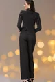 Costum Luxury de Dama, din Bistrech, Doua Piese, Sacou cu Franjuri Paiete si Pantaloni Lejeri, Jennifer, Negru