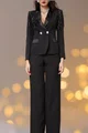 Costum Luxury de Dama, din Bistrech, Doua Piese, Sacou cu Franjuri Paiete si Pantaloni Lejeri, Jennifer, Negru
