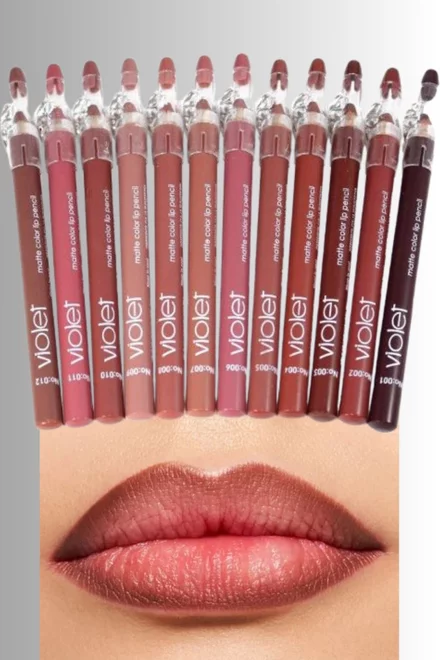 Creion de Buze cu Ascutitoare Cadou Inclusa, Rezistent la Apa, Violet Matte, Brown