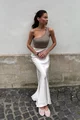 Fusta Lunga de Dama, din Satin, cu Inchidere Fermoar, Bride, Alba