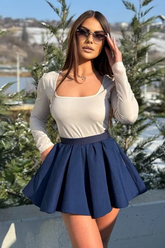 Fusta-Pantalon de Dama, cu Buzunare, din Denim, Cambry, Blue