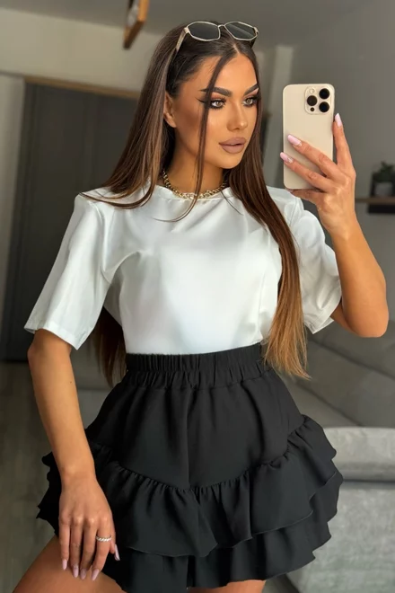 Fusta-Pantalon de Dama, din Jersey, cu Elastic in Talie si Volane, Kasy, Neagra