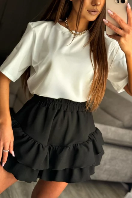 Fusta-Pantalon de Dama, din Jersey, cu Elastic in Talie si Volane, Kasy, Neagra