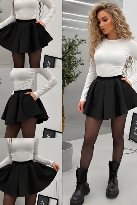 Fusta-Pantalon de Dama, Scurta, din Bistrech, Vaianna, Neagra