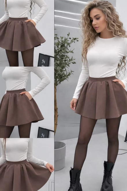 Fusta-Pantalon din Bistrech, cu Elastic in Talie, Kleotra, Maro Cacao