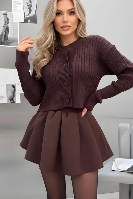 Fusta-Pantalon Scurta de Dama, cu Elastic in Talie, Chocolatte, Maro