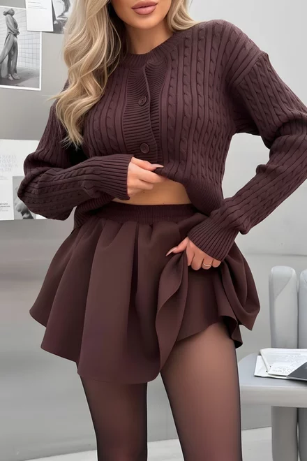 Fusta-Pantalon Scurta de Dama, cu Elastic in Talie, Chocolatte, Maro