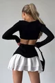 Fusta Scurta de Dama, cu Volane si Dublura Contrastanta in Talie, Women, Neagra