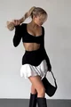 Fusta Scurta de Dama, cu Volane si Dublura Contrastanta in Talie, Women, Neagra