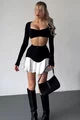 Fusta Scurta de Dama, cu Volane si Dublura Contrastanta in Talie, Women, Neagra