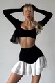 Fusta Scurta de Dama, cu Volane si Dublura Contrastanta in Talie, Women, Neagra