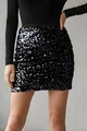 Fusta Scurta de Dama, din Paiete, cu Inchidere Fermoar, Belle, Neagra